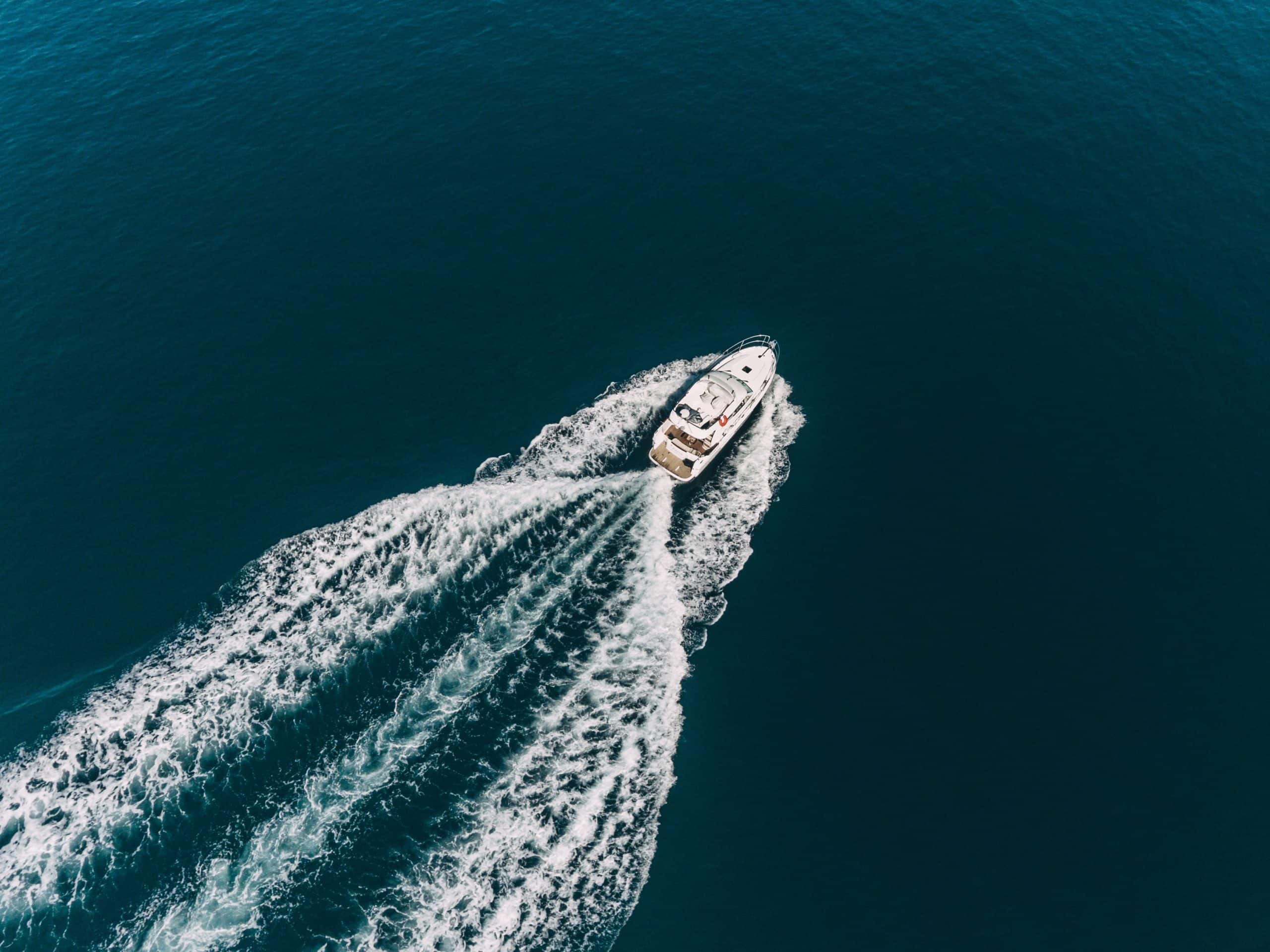 Aerial view of a yacht.