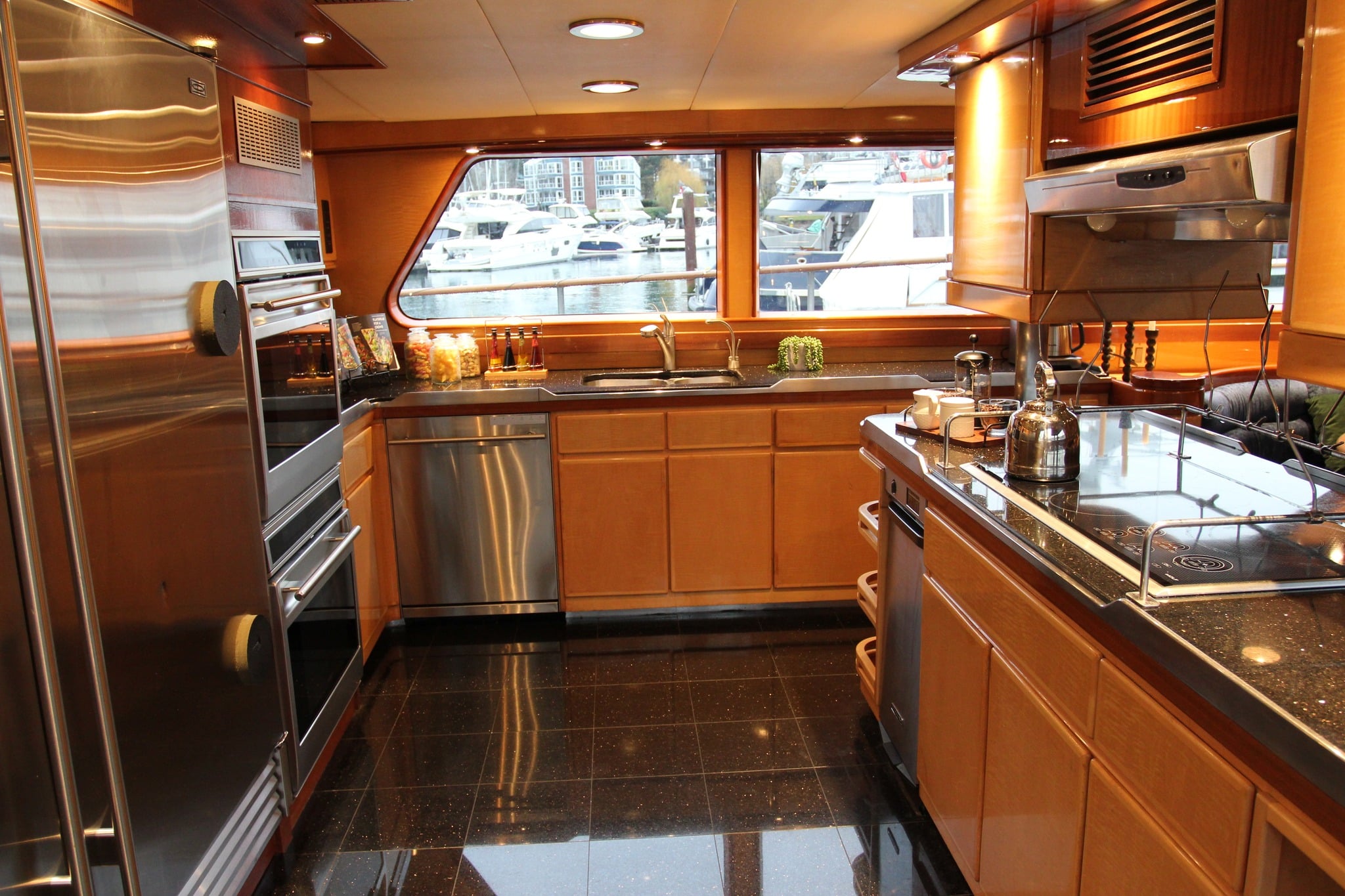 Large, state-of-the-art kitchen on Vancouver's luxury superyacht, All of Me.